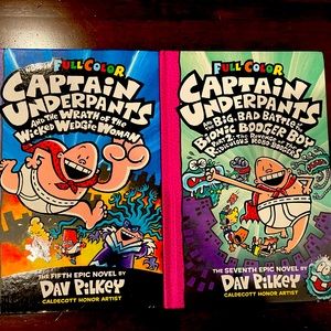 Captain Underpants books 5 and 7 by Dav Pilkey;